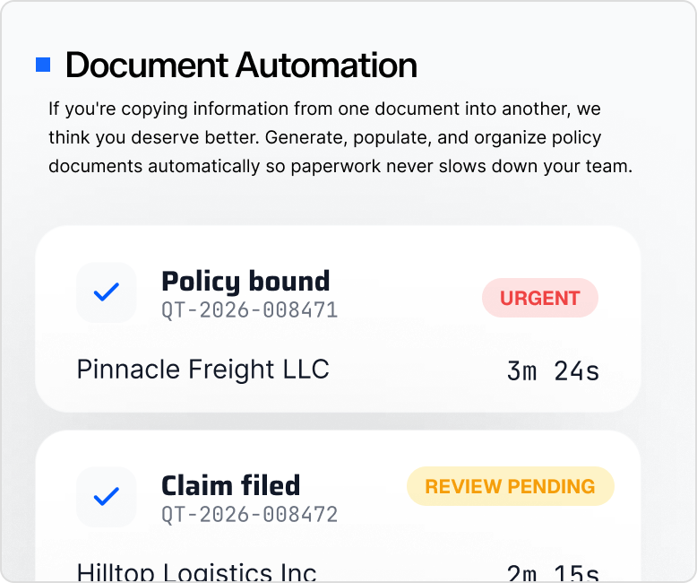 Document Automation — Document activity feed mockup
