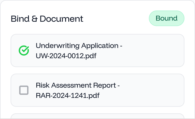 Underwritten In Minutes — Bind and document mockup