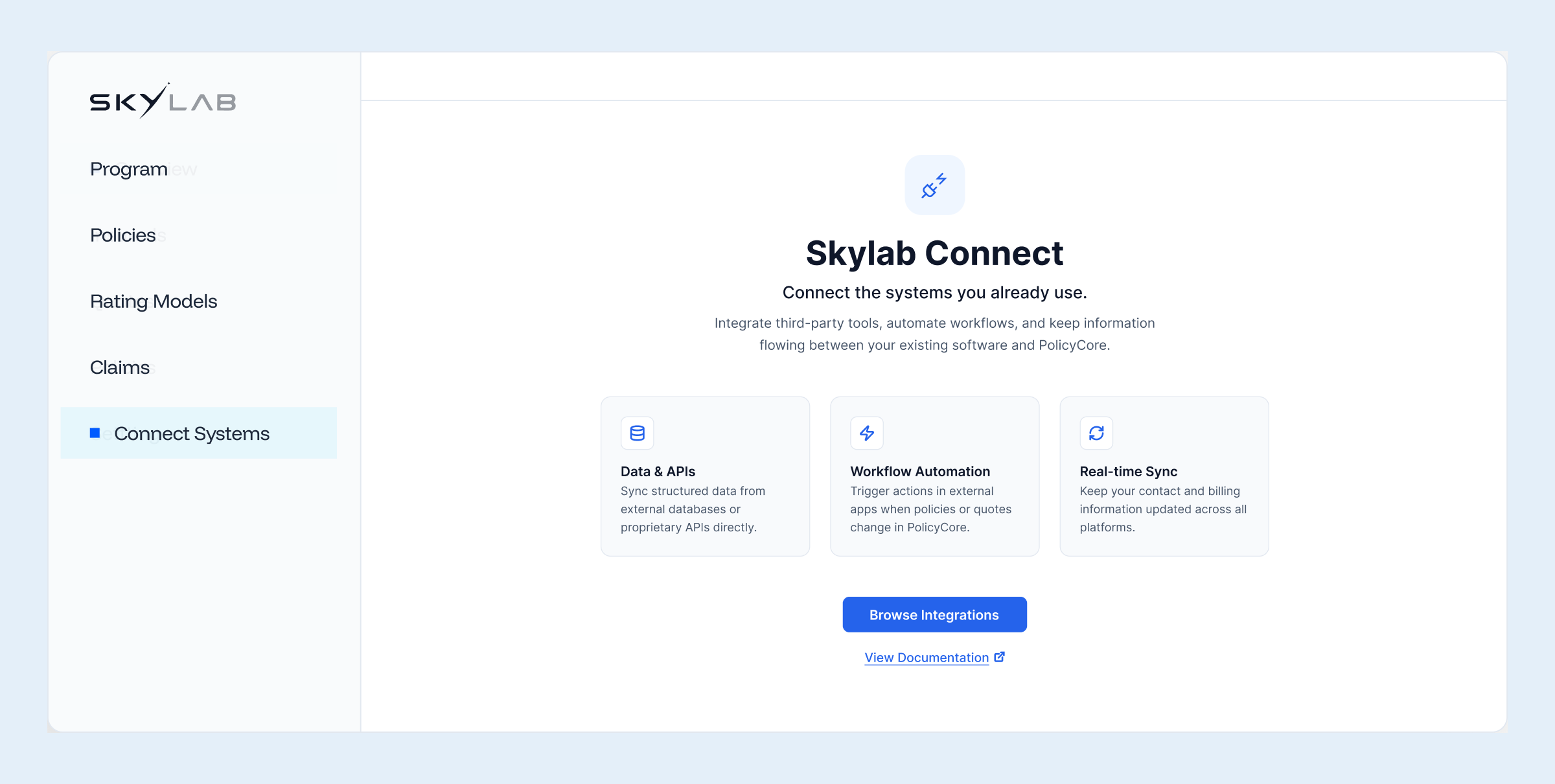 Skylab Connect dashboard mockup